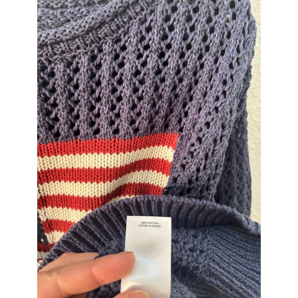 Lucky Brand Sweater Knit Crewneck American Flag 4th of July Medium $99 Navy - Picture 6 of 8